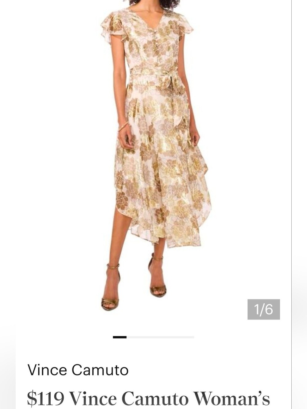 Vince Camuto Cream Dress with Gold Floral Accents